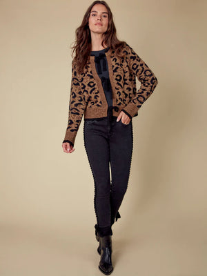 Charlie B Bow Tie Jacquard Knit Cardigan - Animal