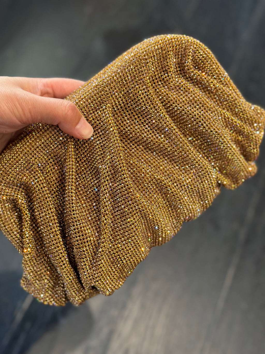 Bronze Crystal Mesh Clutch