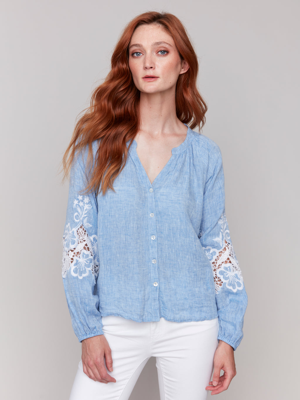 Charlie B Ragland Long Sleeve Blouse With Embroidery