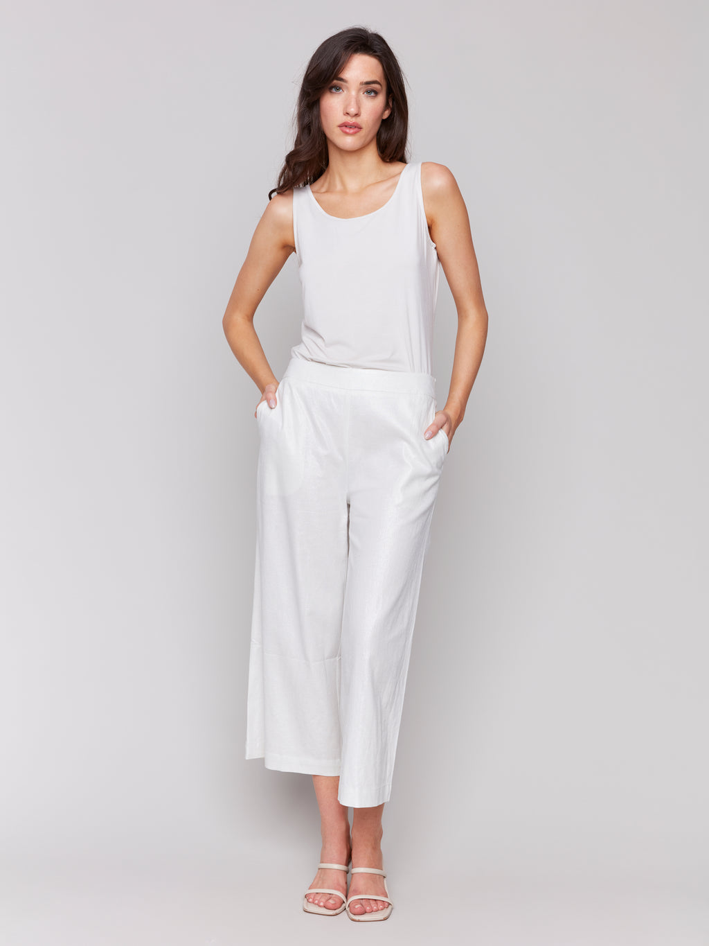 Charlie B Foiled Lined Linen Pants Champagne