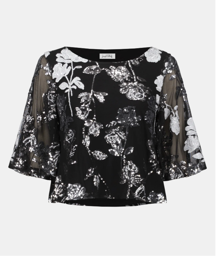 Joseph Ribkoff Sequin Embroidered Floral Top
