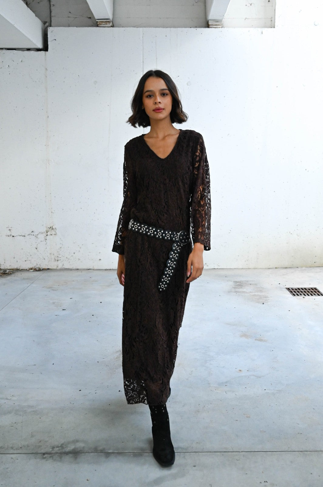V-Neck Lace Maxi Dress