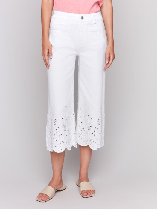 Charlie B White Wide Leg Crop Pants