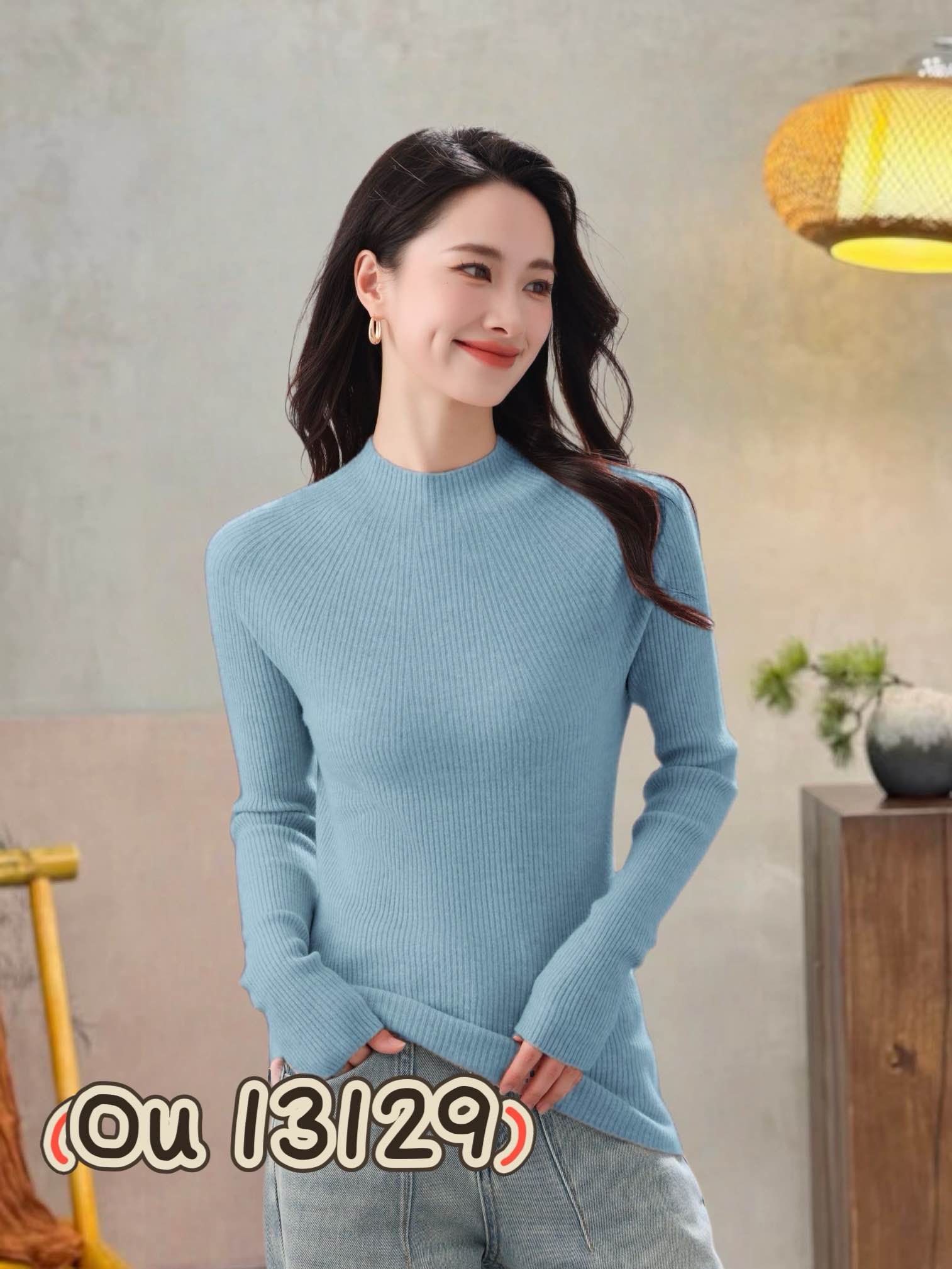 Fitted Ribbed Mock Neck Sweater