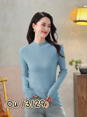 Fitted Ribbed Mock Neck Sweater