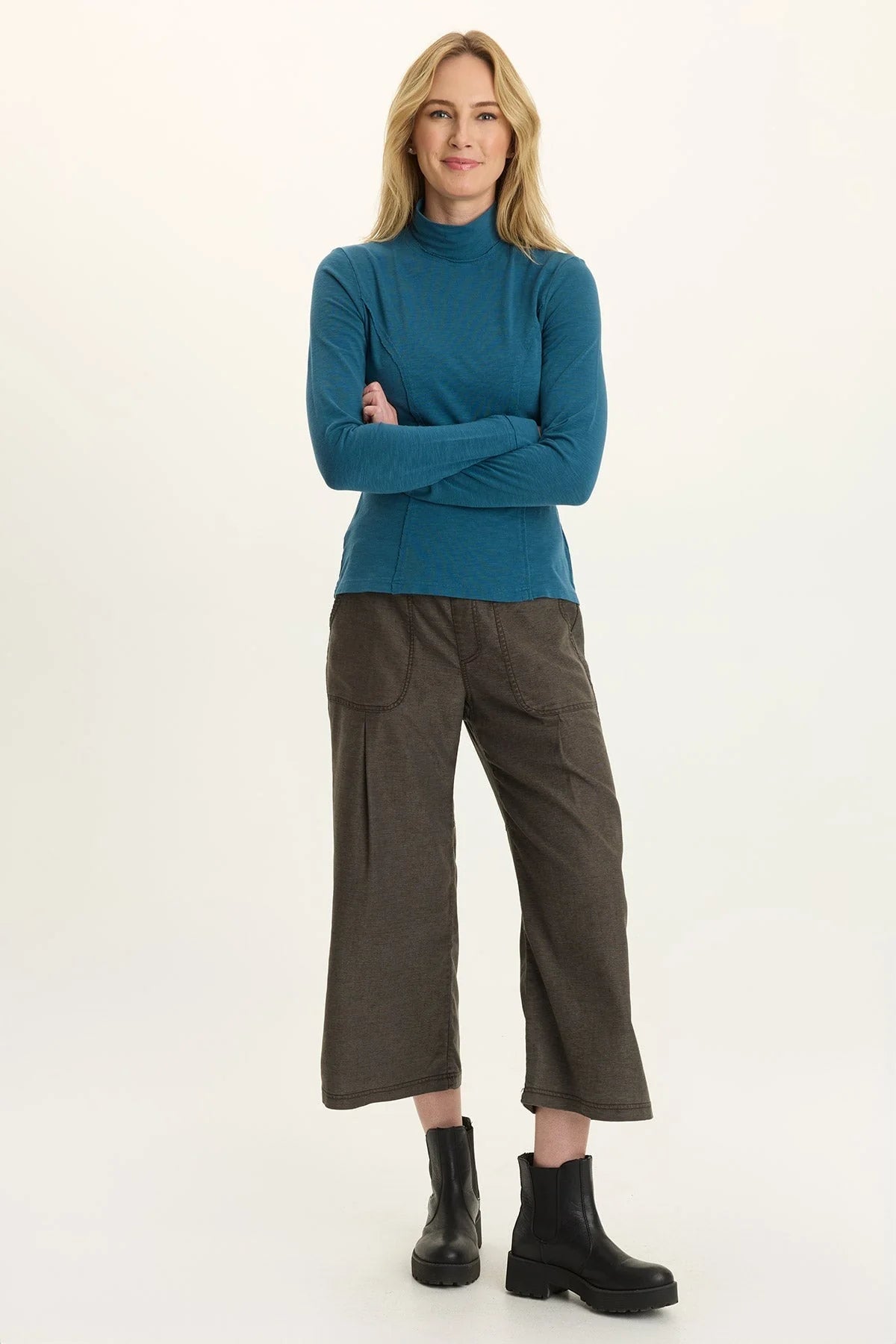 Wearables Kari Jersey Mock-Neck Peplum Top Abyss  