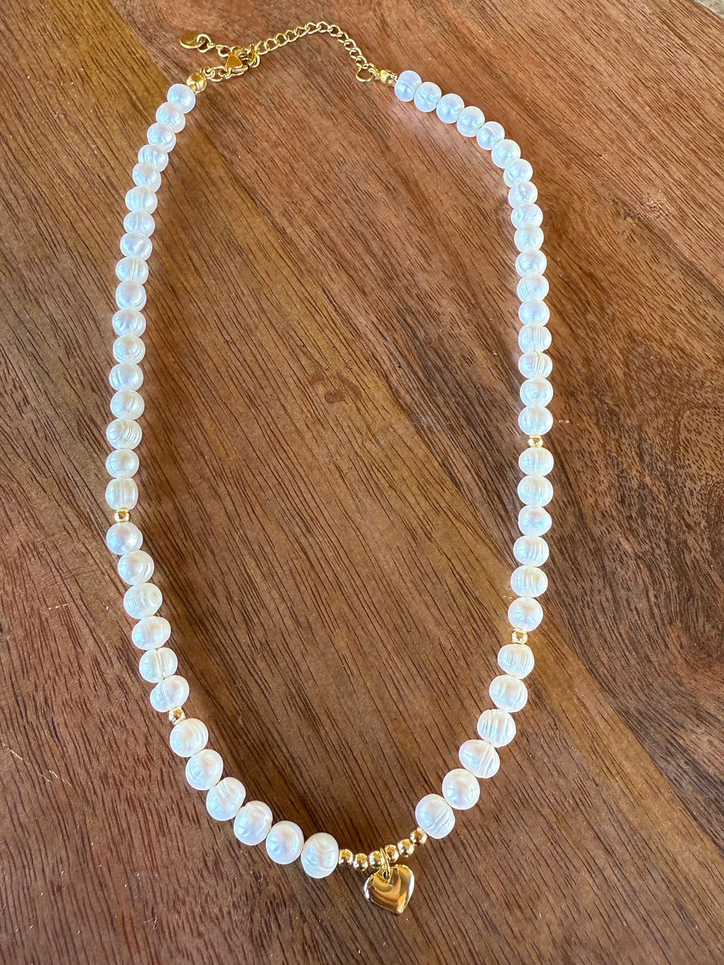 Freshwater Pearl Necklace with Heart Charm