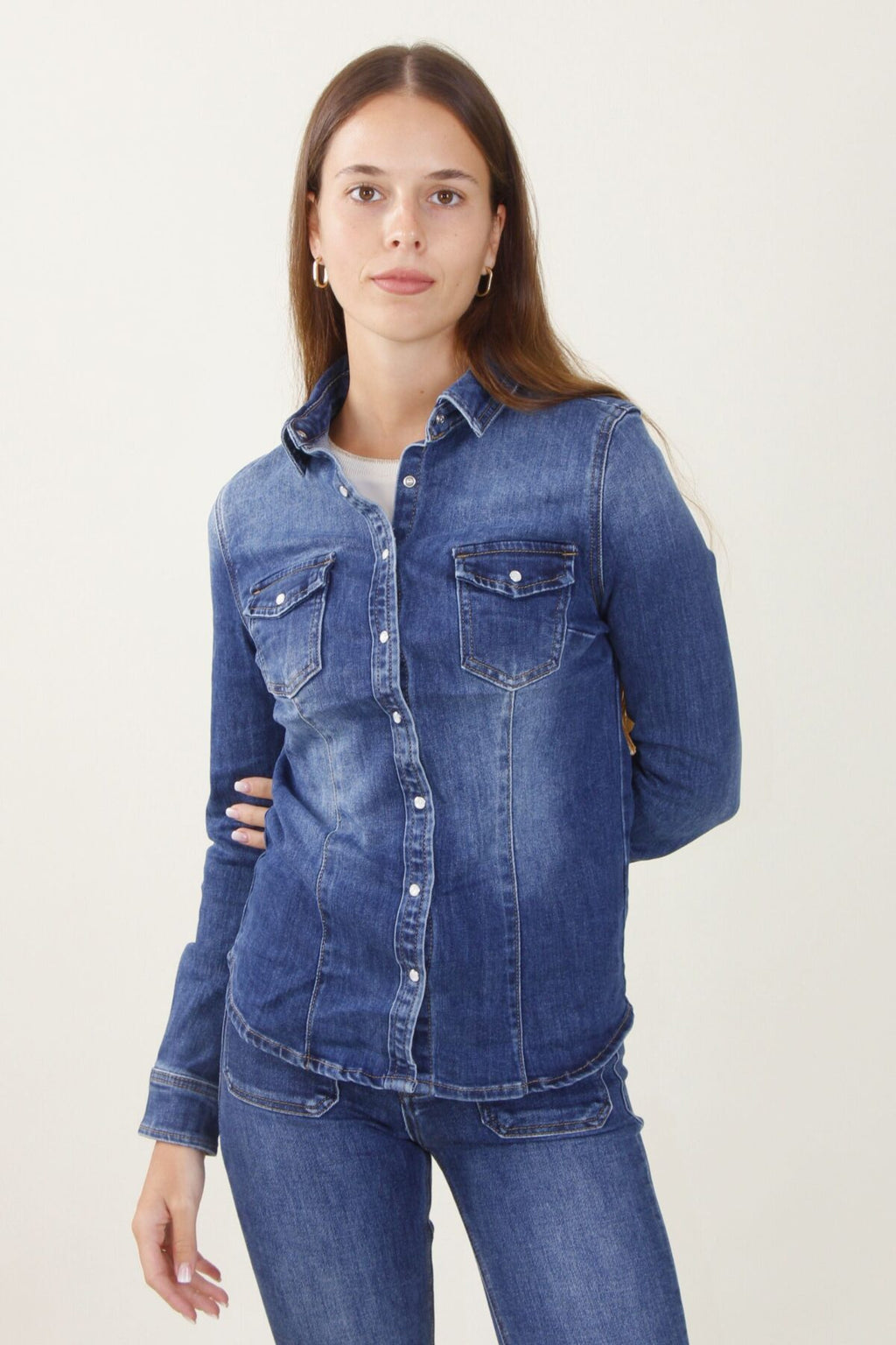 Fitted Denim Button Down Shirt