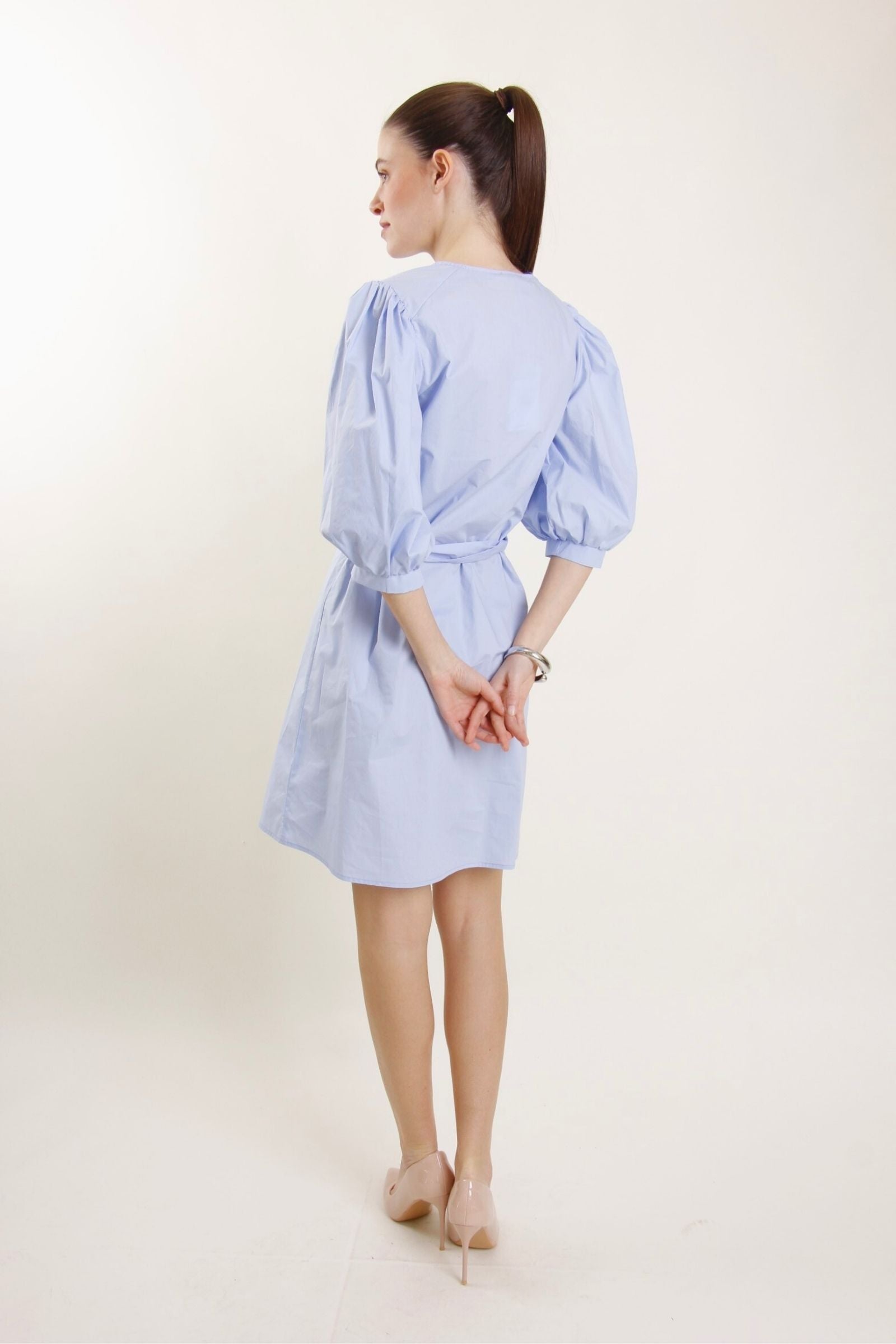 Balloon Sleeve Belted Shirt Dress
