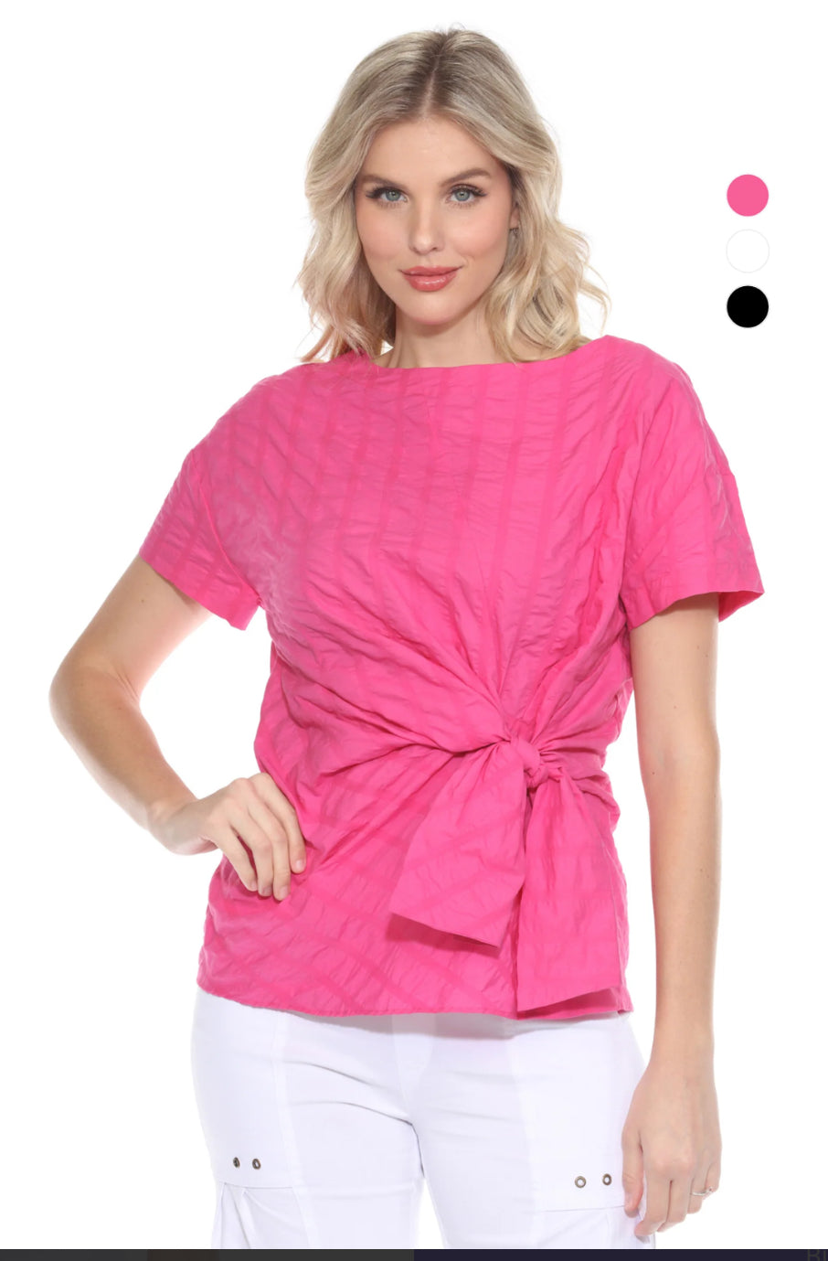 Carine CWT15253 Puckerd Top w/Bow Tie Magenta