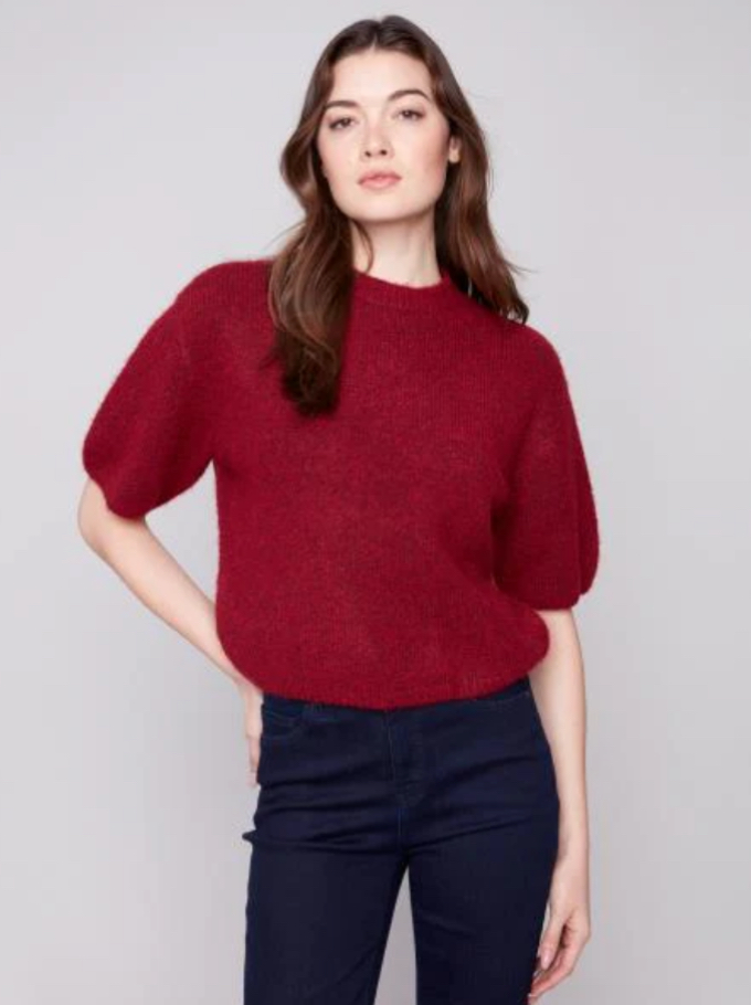 Charlie B Elbow Ballon Sleeve Sweater Cabernet