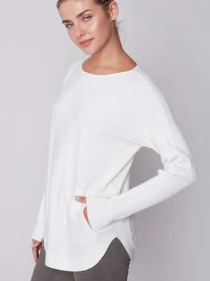 Charlie B L/S Boat-Neck Sweater W/Pockets Ecru