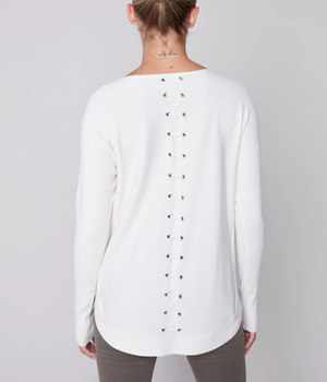 Charlie B L/S Boat-Neck Sweater W/Pockets Ecru