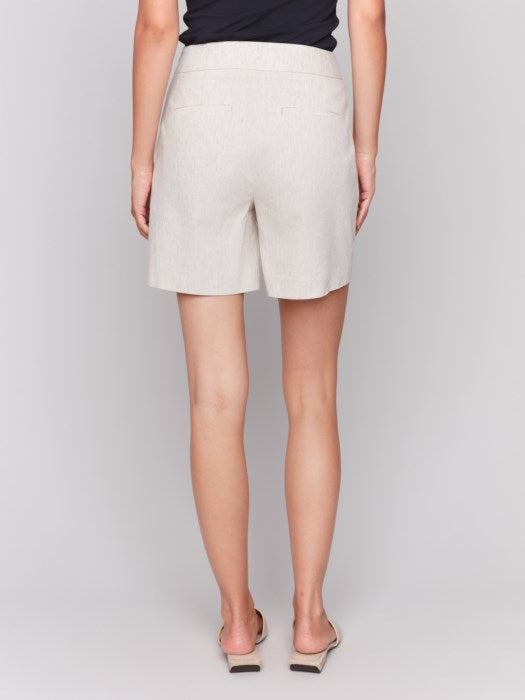 Charlie B Linen Blend Stretch Shorts With Button b