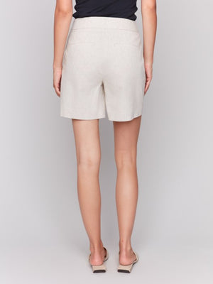 Charlie B Linen Blend Stretch Shorts With Button b