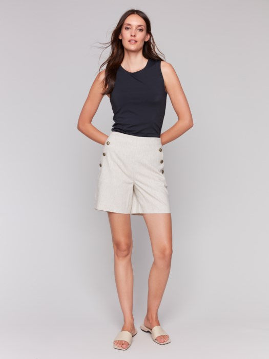 Charlie B Linen Blend Stretch Shorts With Button d