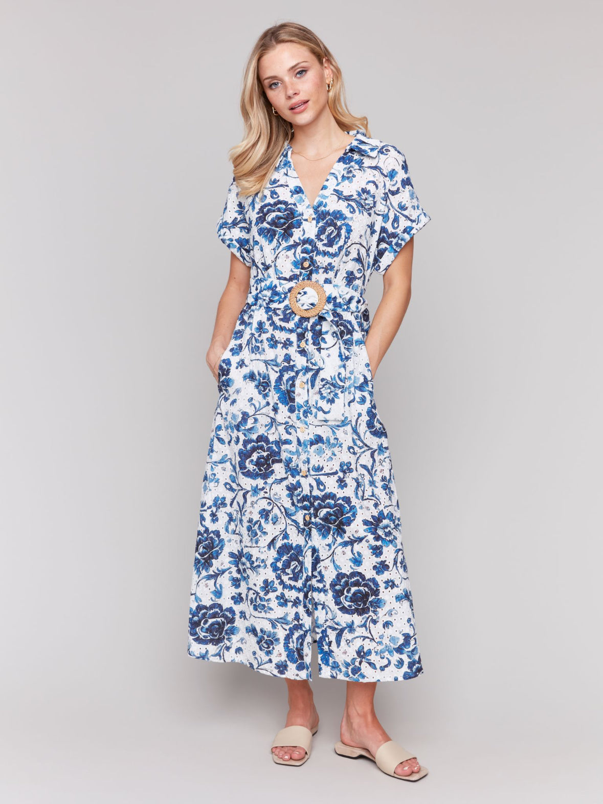 Charlie B Short Sleeve Maxi Dress With Belt