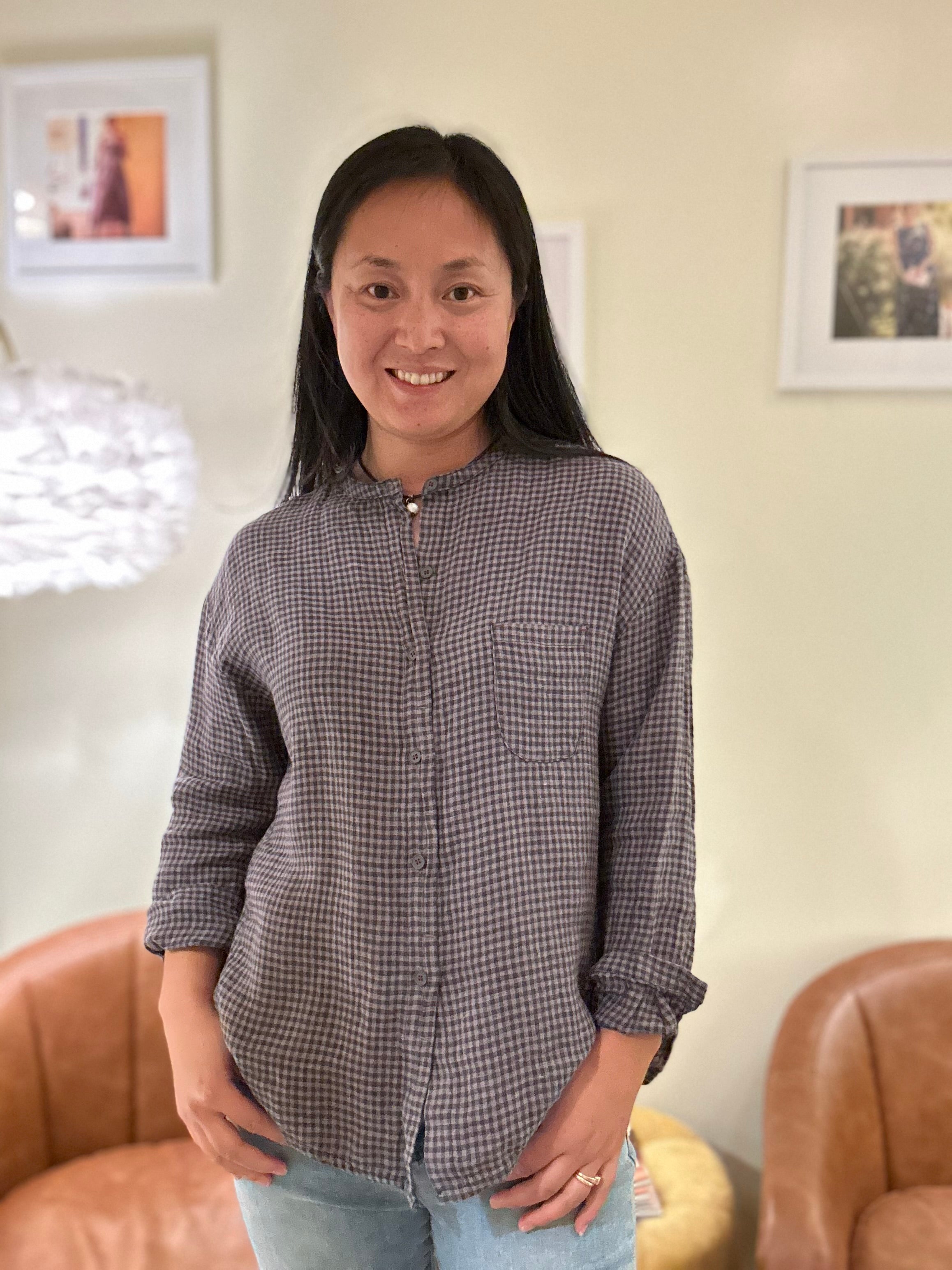 Crewneck Button Down Linen Blouse