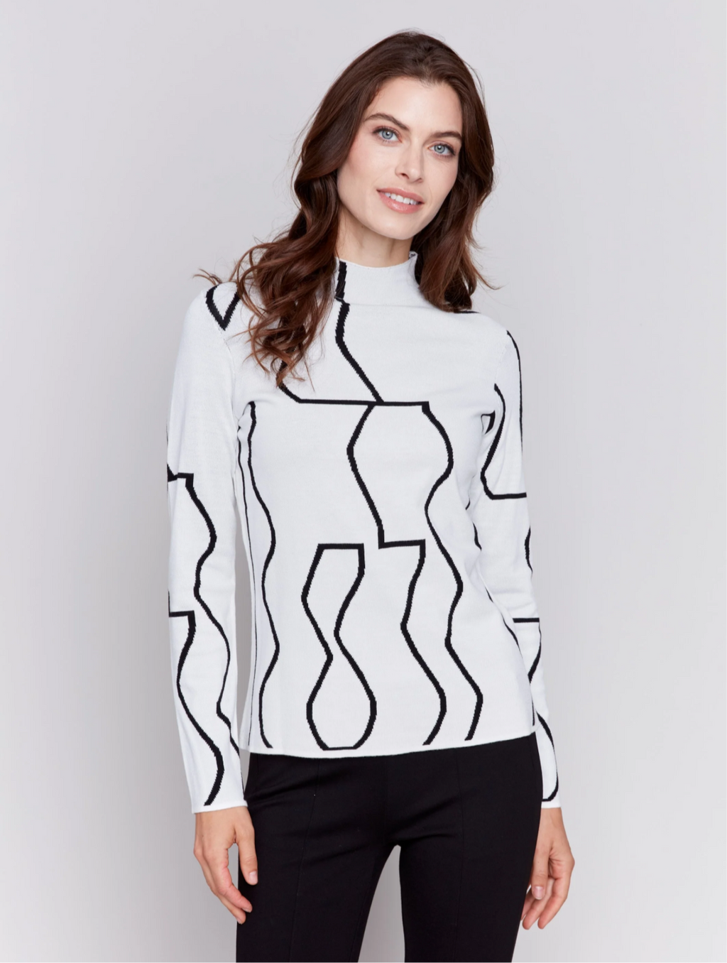 Charlie B Reversible Jacquard Mock Neck Sweater - Black & Cream