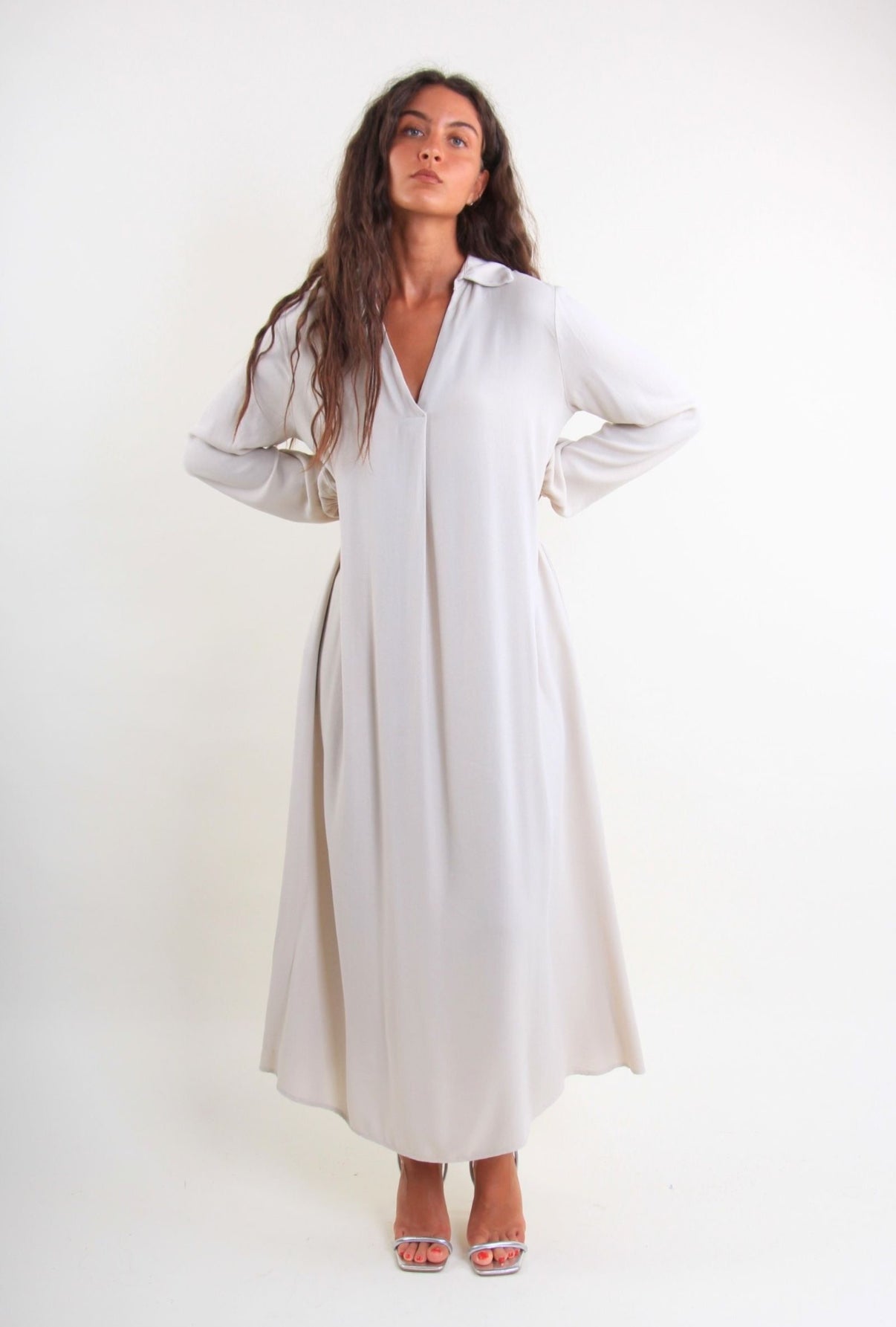V-Neck Viscose Maxi Dress