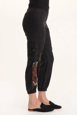 XCVI DARRI EMBROIDERED PULL-ON SOFT TWILL JOGGER BLACK