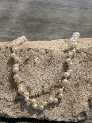 Fresh Water Pearl and Gold Beads Necklace