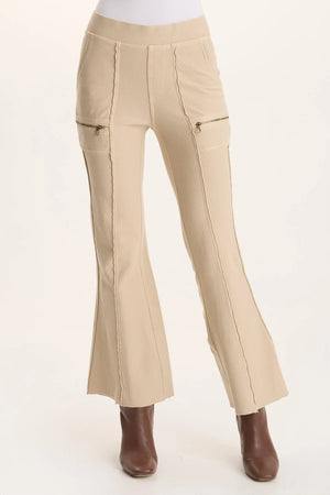 XCVI NINIAN TWILL KNIT ZIPPER POCKET FLARED PANT