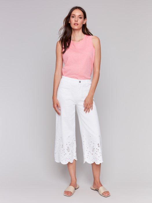 Charlie B White Wide Leg Crop Pants