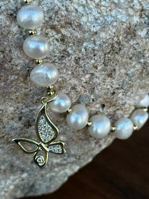 Freshwater Pearl Bracelet with Crystal Butterfly Charm