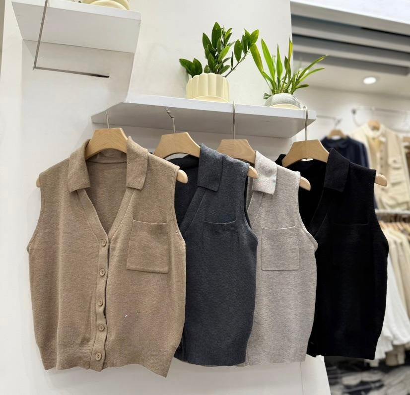 Collared Knit Button Vest