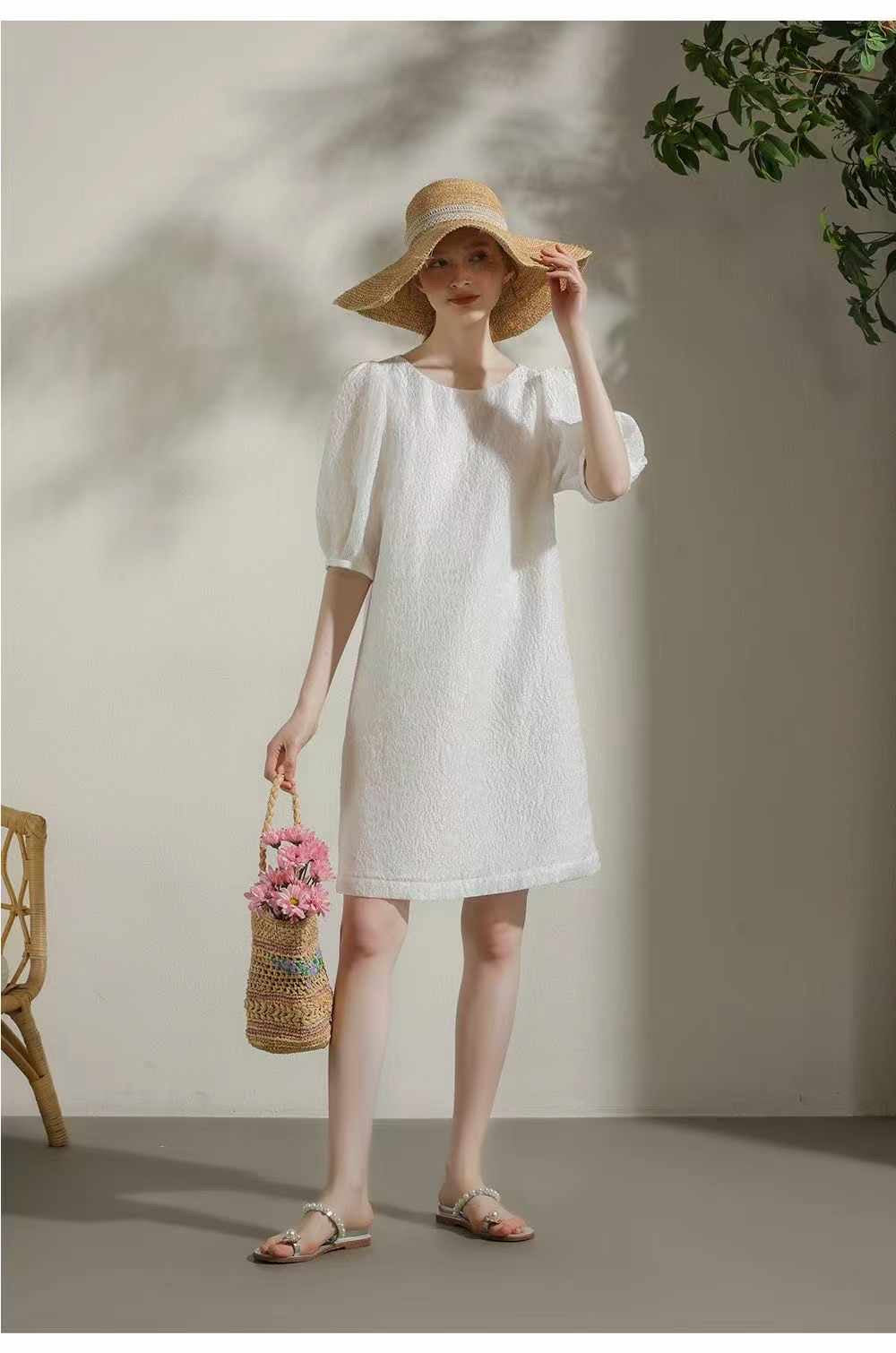 Summer Cloud Puff Sleeve Dress Ivory L Summer Cloud Puff Sleeve Dress Ivory L