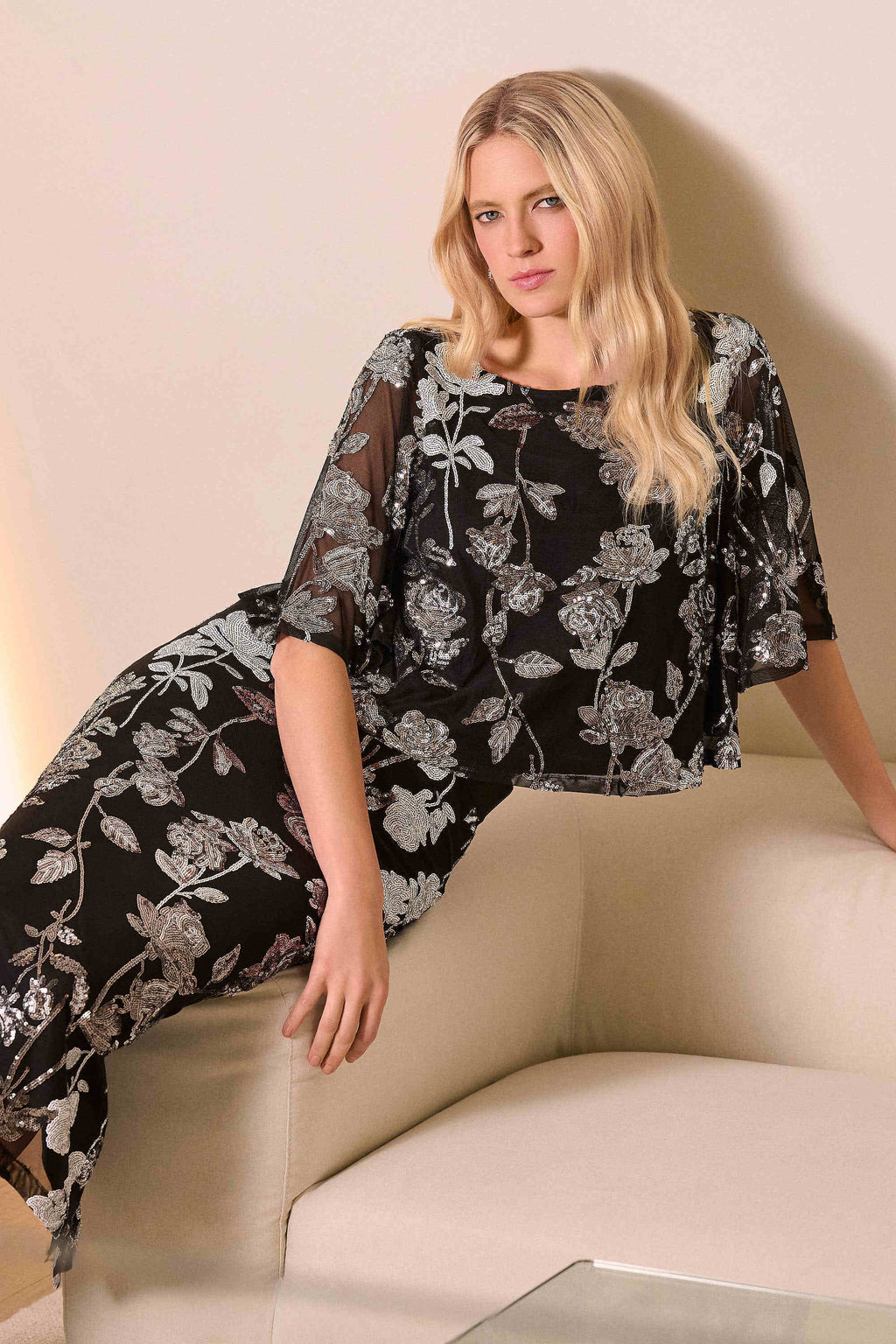 Joseph Ribkoff Sequin Embroidered Floral Top
