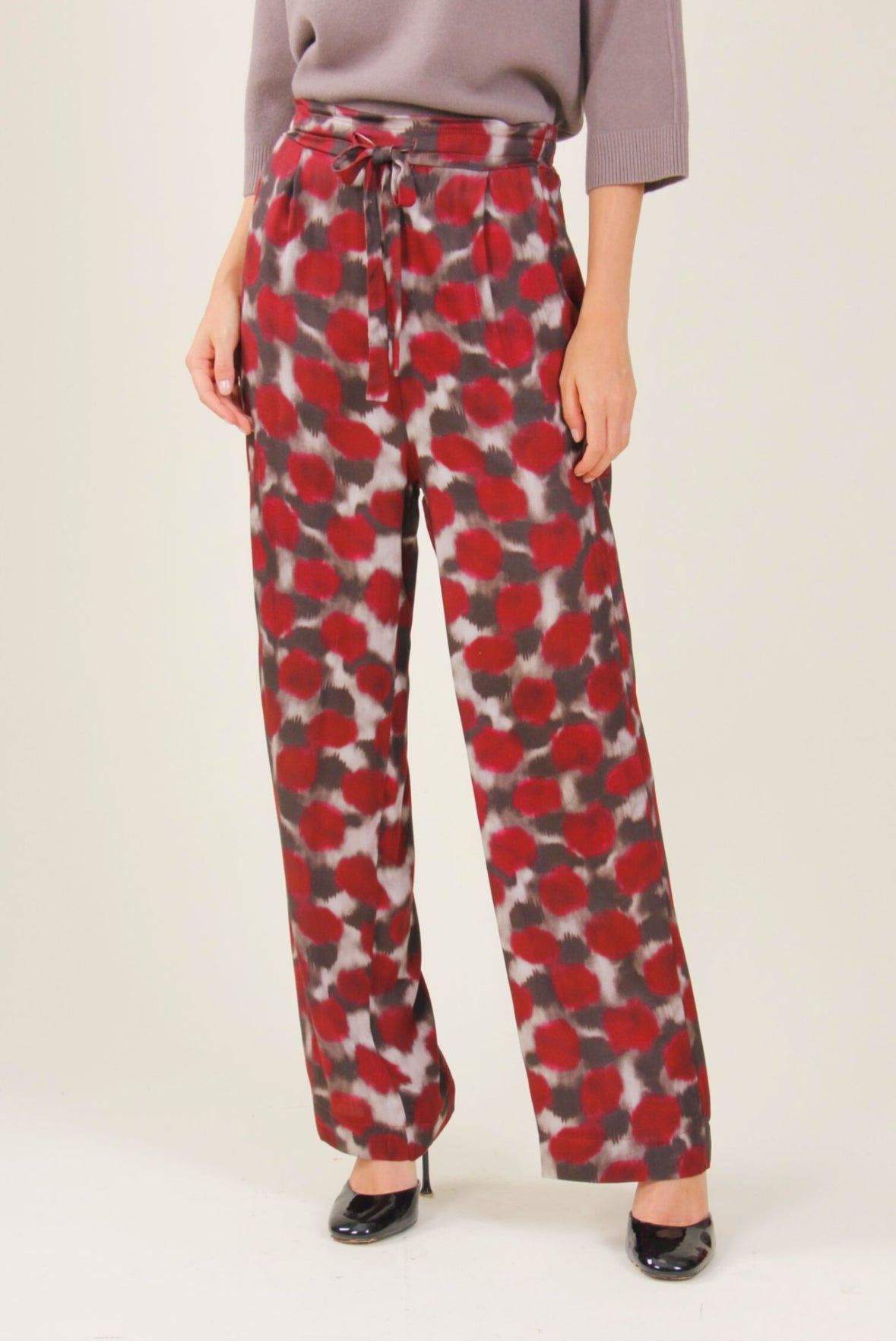 FANTASIA-BORDEAUX SPOT PATTERN PALAZZO TROUSERS