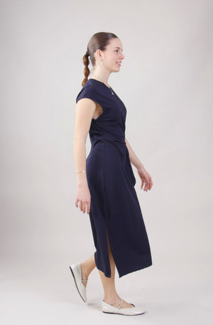 Lila Cotton Fitted Dress Navy