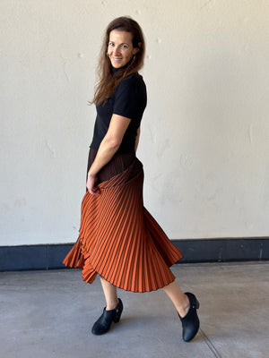 Orange Midi Pleated Umbrella Skirt