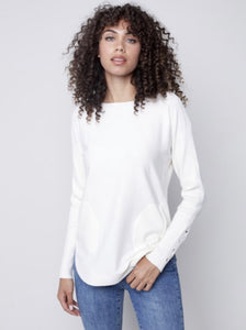 Charlie B Ecru Lace-Up Cuff Sweater