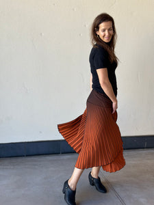 Orange Midi Pleated Umbrella Skirt