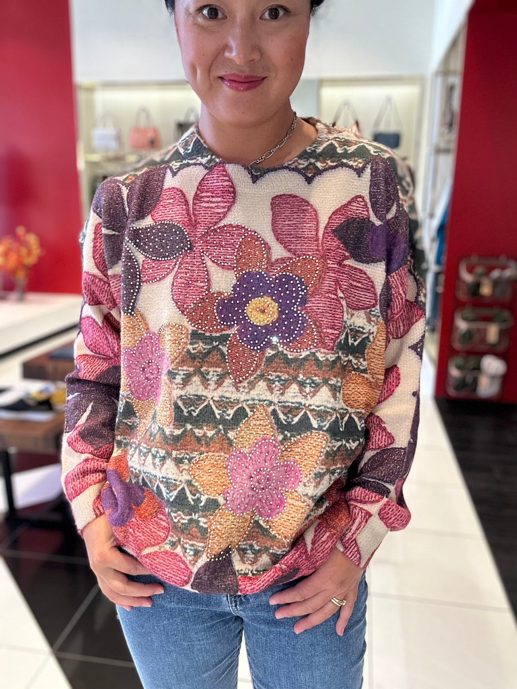OUBE PRINTED SWEATER PURPLE FLOWER