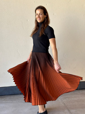 Orange Midi Pleated Umbrella Skirt