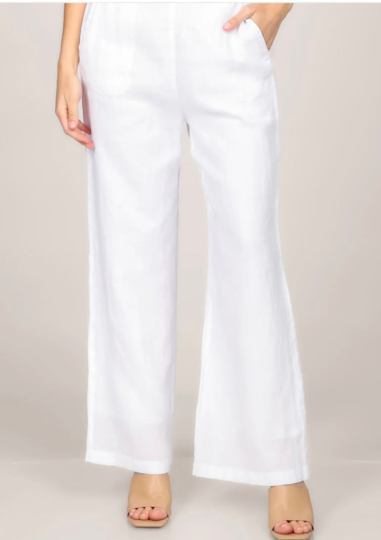 M. Rena Straight Leg Lined Linen Pants White