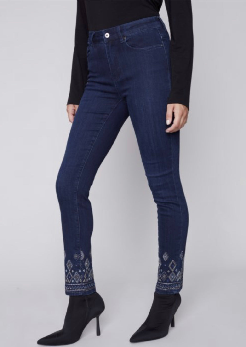 Char Skinny Jeans Embroidered Bottom Blue