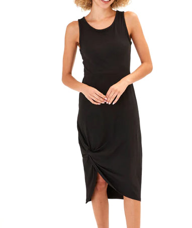 THRE LULA LUXE JERSEY KNOTTED MIDI BLK