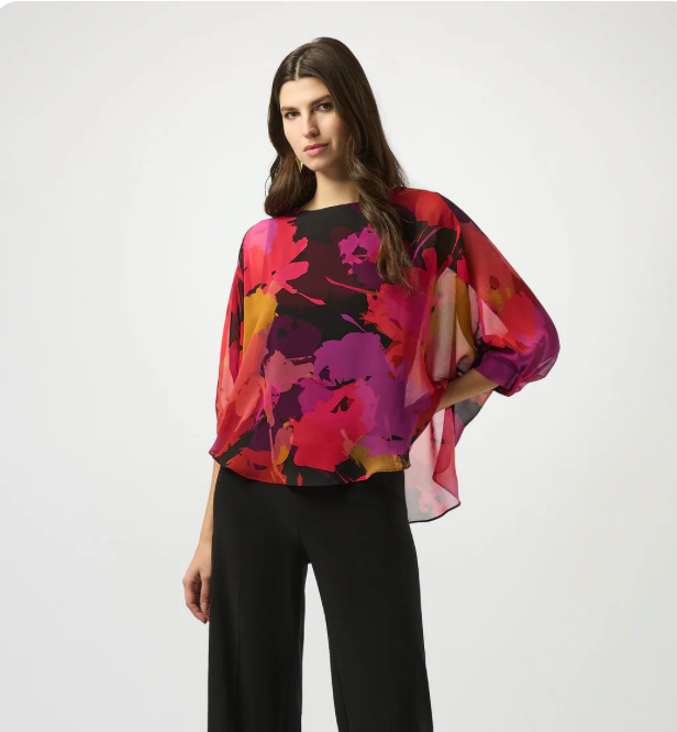 Joseph Ribkoff BLK/Multi Floral Chiffon Top