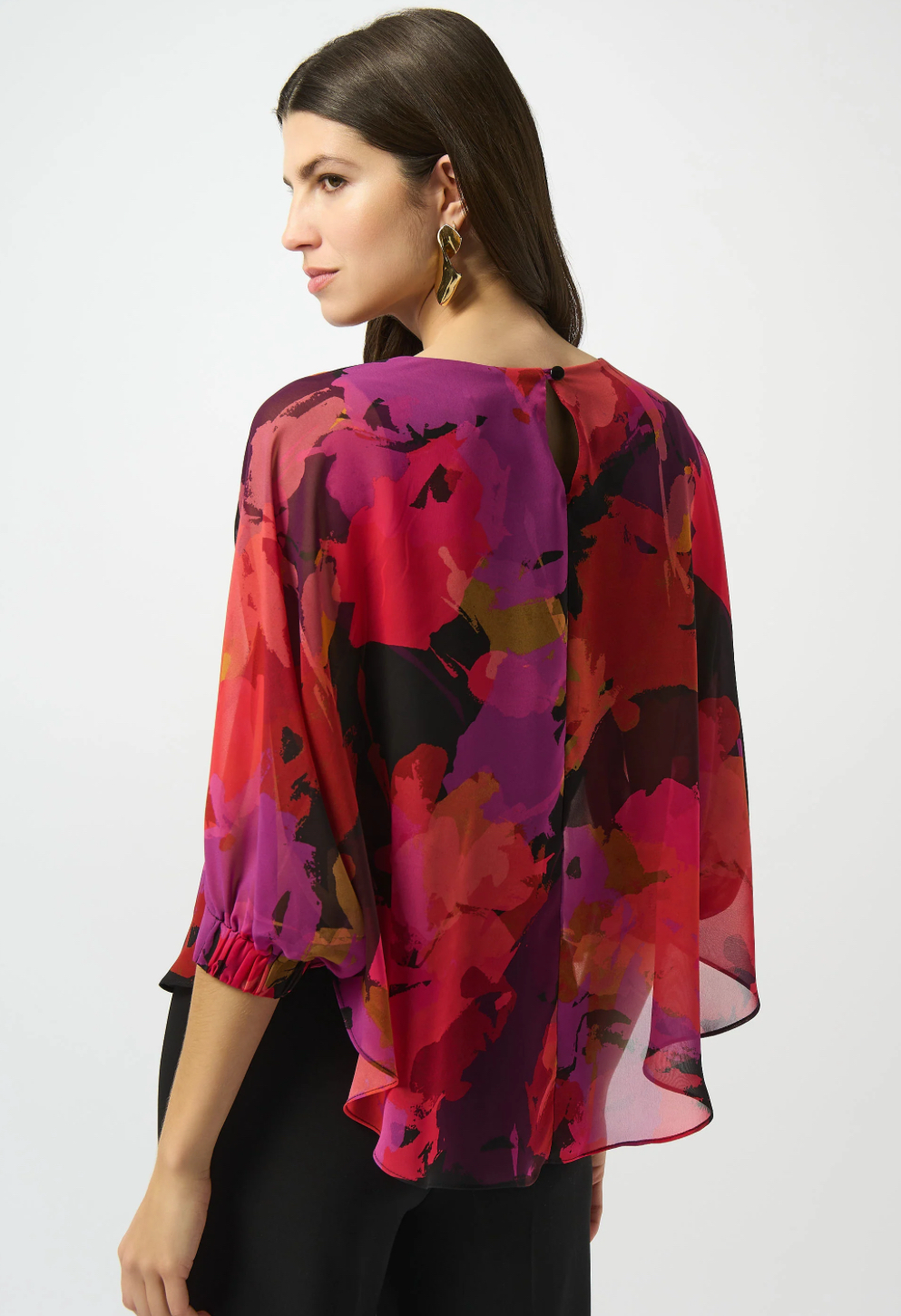 Joseph Ribkoff BLK/Multi Floral Chiffon Top