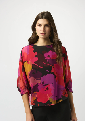 Joseph Ribkoff BLK/Multi Floral Chiffon Top