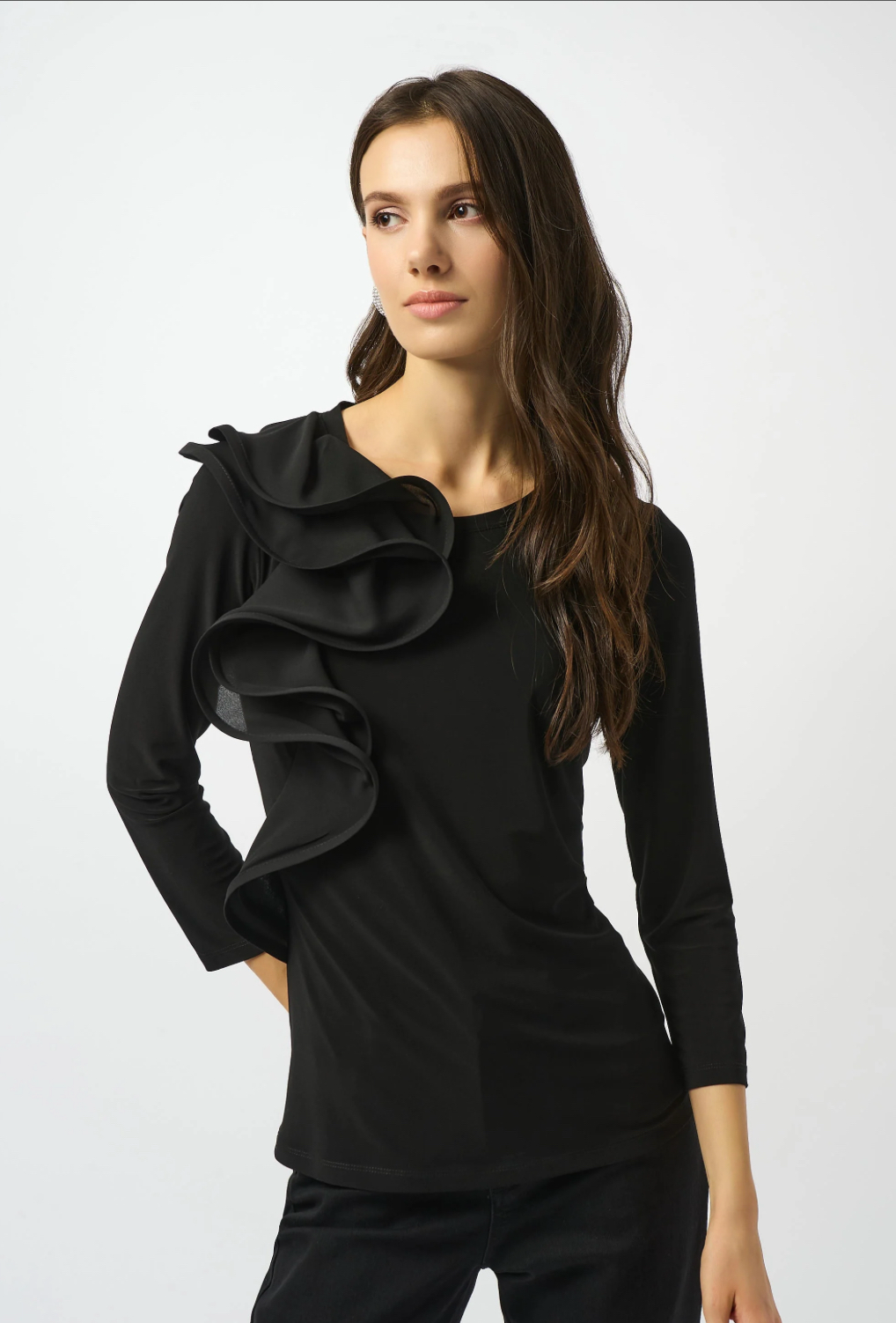 Joseph Ribkoff BLK Silky Knit Ruffled Top
