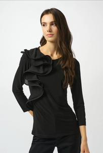 Joseph Ribkoff BLK Silky Knit Ruffled Top