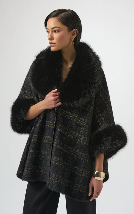 Joseph Ribkoff Plaid Fur Collar Cape