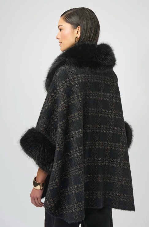 Joseph Ribkoff Plaid Fur Collar Cape