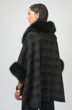 Joseph Ribkoff Plaid Fur Collar Cape